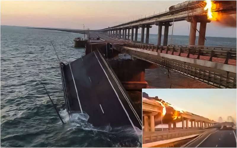 Крымский мост горит в&nbsp;результате подрыва